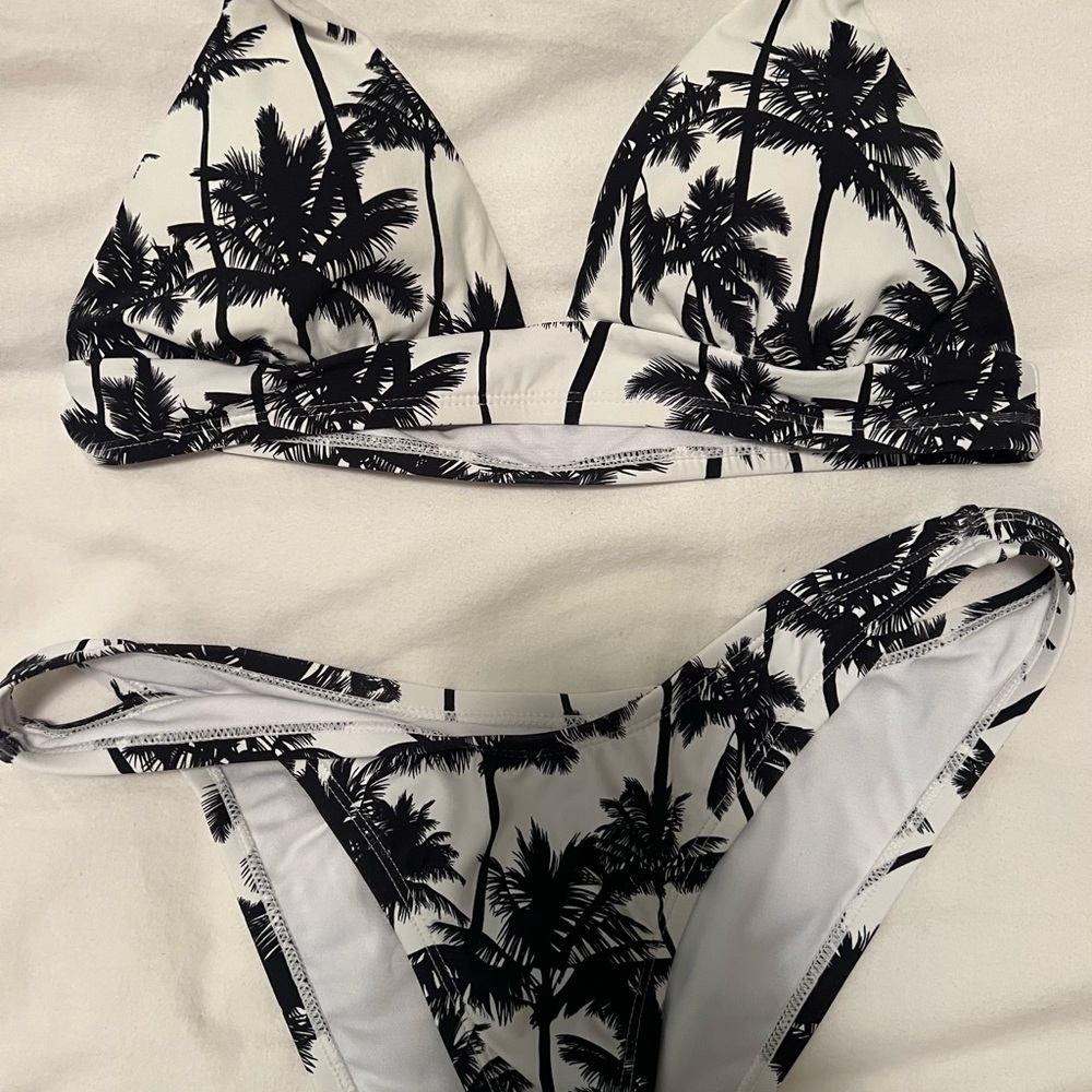 Black and White Palm Tree Bikini Set